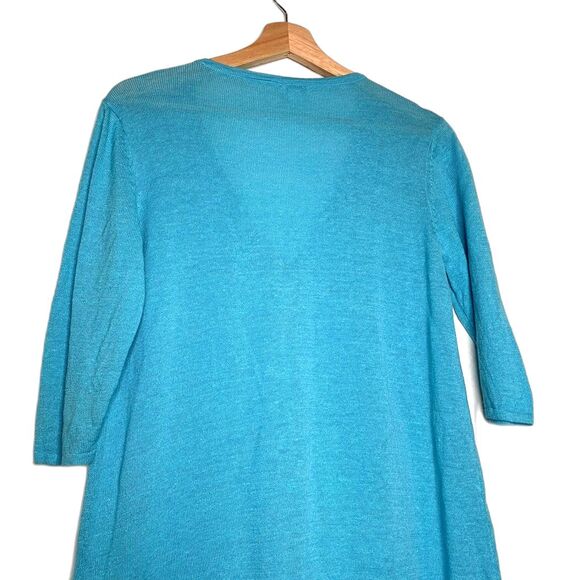 J. Jill Womens Linen Blend Cardigan Sweater Blue 3/4 Sleeve V Neck Tight Knit XS - Picture 4 of 11